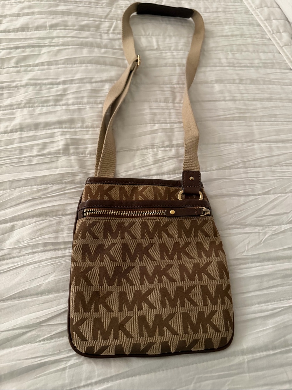 Michael Kors Tan & Brown MK Monogram Messenger Bag